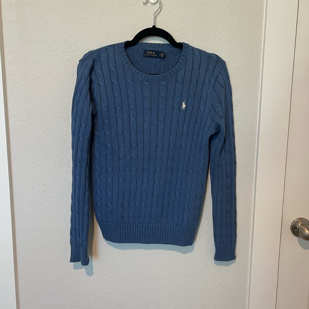 Ralph Lauren Men's Blue Cable Knit Crewneck Sweater